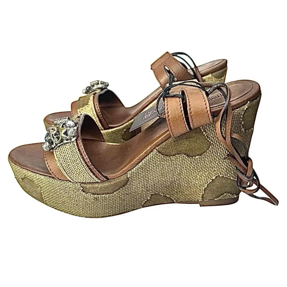 Save The Queen Vintage Women’s Wedge Heel Brown-Tan Size EU 39 US 8 Itlay